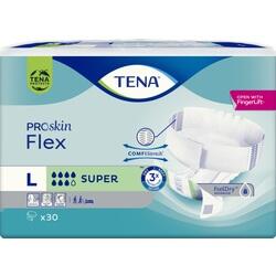 Verpackung von TENA ProSkin Flex Windeln in Größe L mit mehreren Symbolen.