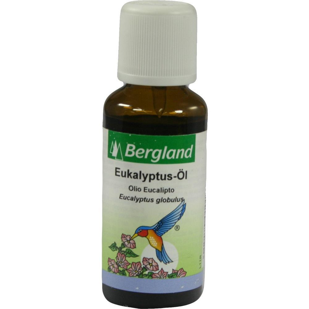 Braune Flasche mit Eukalyptus-Öl und buntem Vogel auf der Etikette.