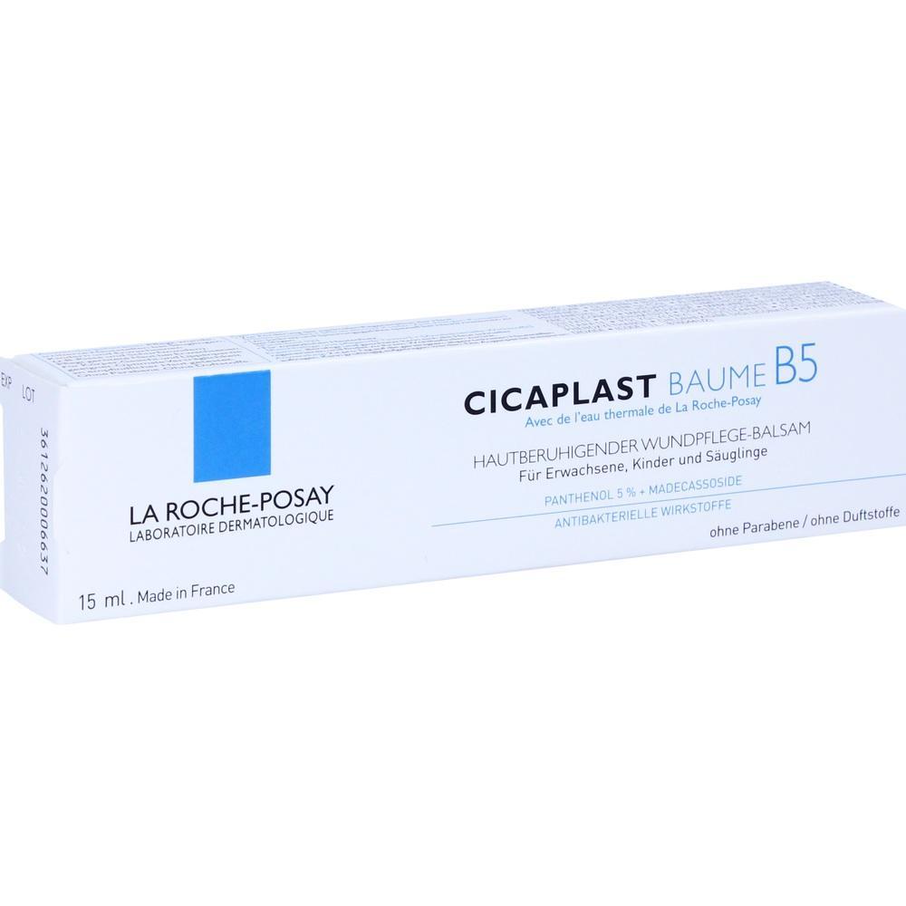 Eine weiße Verpackung mit der Aufschrift "Cicaplast Baume B5" von La Roche-Posay.