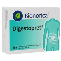 Eine Packung Verdauungskapseln mit einem menschlichen Körper und Darm-Symbol.